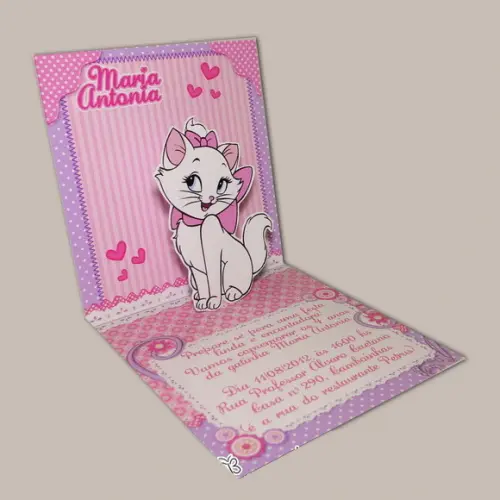 Mini Convite Pop Up - Gatinha Marie