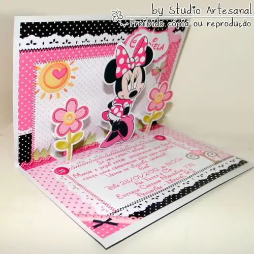 Convite Pop Up - Minnie Rosa