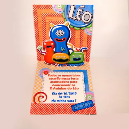 Convite Mini Pop Up - Monstrinhos