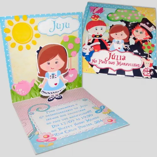 Mini Convite 3d - Pop Up Alice