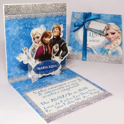 Convite Frozen - Modelo Mini Pop Up