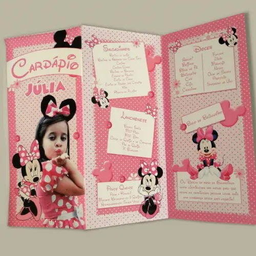 Cardápio Personalizado - Minnie Rosa