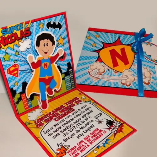 Convite Mini Pop Up - Super Herói