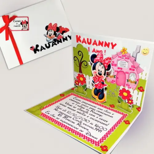 Convite Minnie 3d - Pop Up