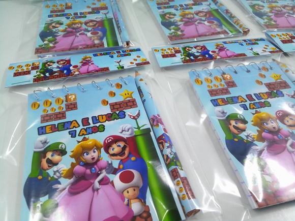 Bloquinho + Mini Lápis + Lapela Personalizada Super Mario