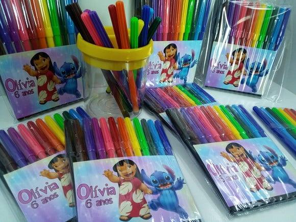 Canetinha Hidrografica com 12 Cores Tema Lilo e Stitch