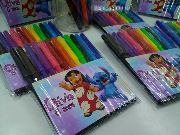 Canetinha Hidrografica com 12 Cores Tema Lilo e Stitch