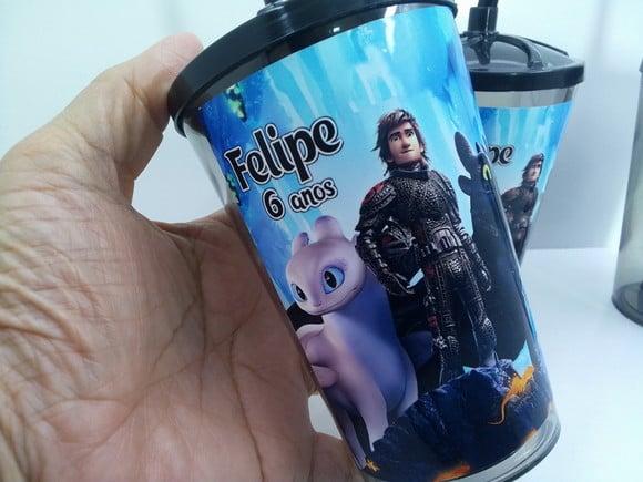 Copo Acrílico Infantil Personalizado com Canudo 500ml