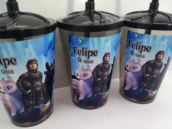 Copo Acrílico Infantil Personalizado com Canudo 500ml