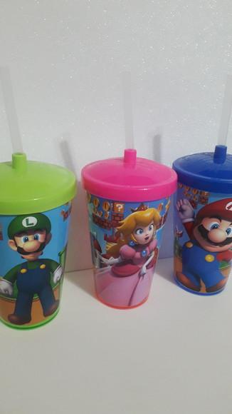 Copo Acrílico Personalizado com Canudo 500ml Mario Bros