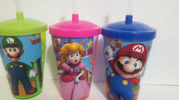 Copo Acrílico Personalizado com Canudo 500ml Mario Bros