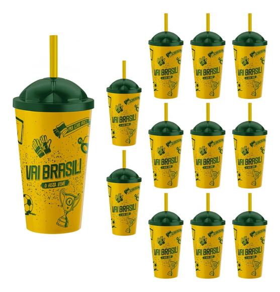 Copo Vai Brasil 550ml Hexa com Tampa e Canudo