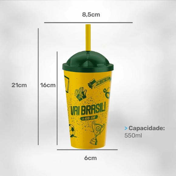 Copo Vai Brasil 550ml Hexa com Tampa e Canudo