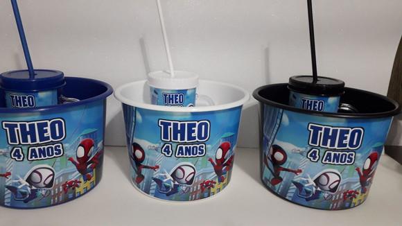 Kit Balde de Pipoca 1,5l + Copo com Tampa e Canudo