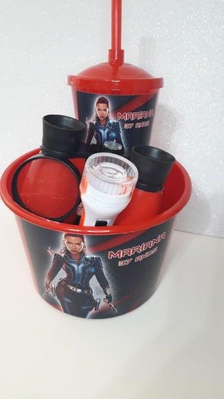 Kit Balde+ Copo + Binoculo + Lanterna + Lupa Viuva Negra