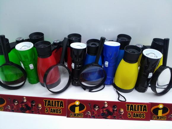 Kit Binoculo + Lanterna + Lupa Personalizado os Incríveis