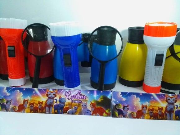 Kit Binoculo + Lanterna Colorida + Lupa Tema Gatos