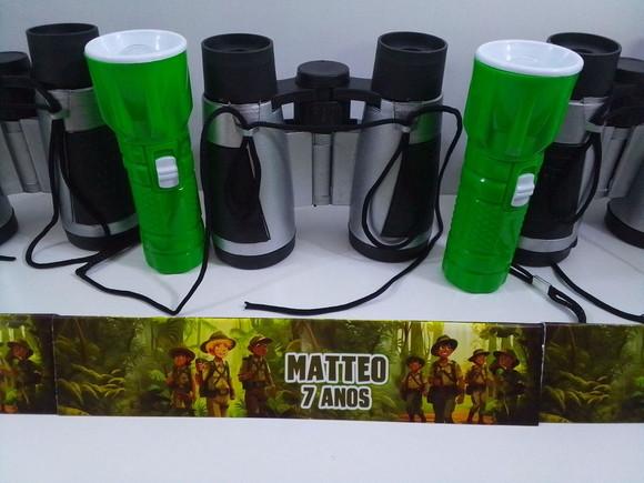 Kit Binoculo Prata e Lanterna Personalizado Explorador