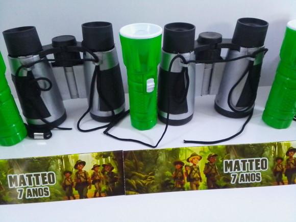 Kit Binoculo Prata e Lanterna Personalizado Explorador