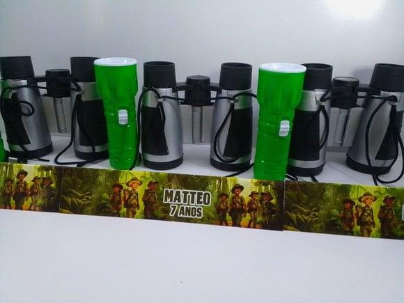Kit Binoculo Prata e Lanterna Personalizado Explorador