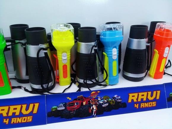 Kit Binoculo Prata e Lanterna Personalizado Monsters Machine