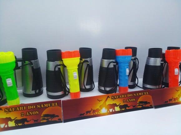 Kit Binoculo Prata e Lanterna Personalizado Safari