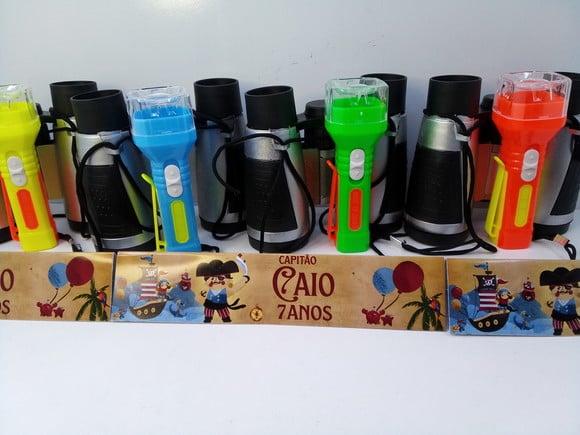 Kit Binoculo Prata e Lanterna Personalizado Pirata