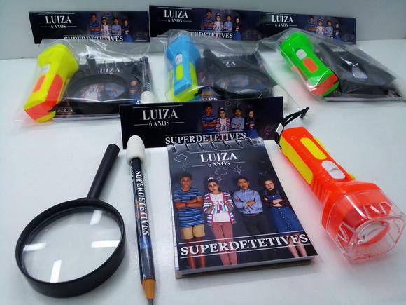 Kit Bloquinho + Mini Lápis + Lanterna + Lupa Superdetives