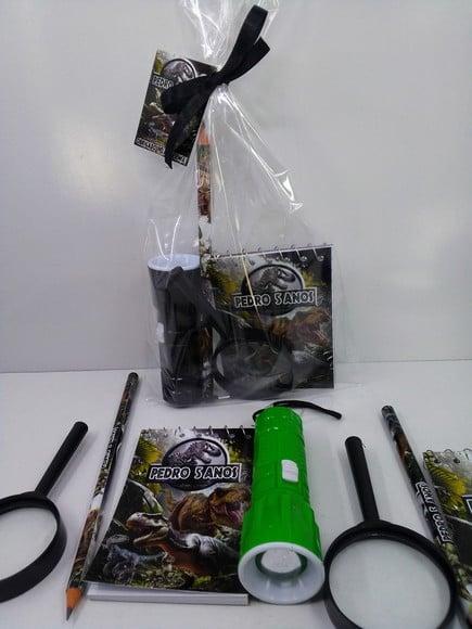 Kit Bloquinho + Mini Lápis + Lanterna + Lupa Tema Dinossauro