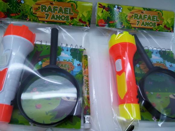 Kit Bloquinho + Mini Lápis + Lanterna + Lupa Tema Insetos
