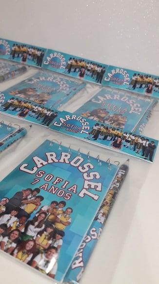 Kit Bloquinho + Mini Lápis + Lapela Personalizada Carrossel