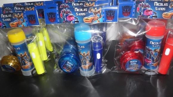 Kit Bolha de Sabão+ Lanternas + Iô Iô Transformers