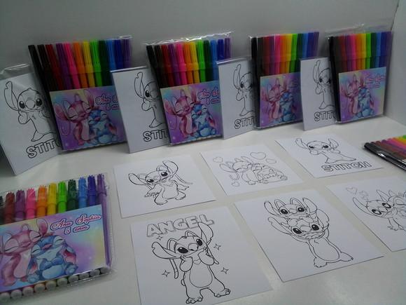 Kit Canetinhas com 12 Cores + Desenhos Lilo e Stitch