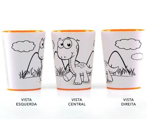 Kit Copo para Colorir Dinossauro + Giz de Cera + Embalagem