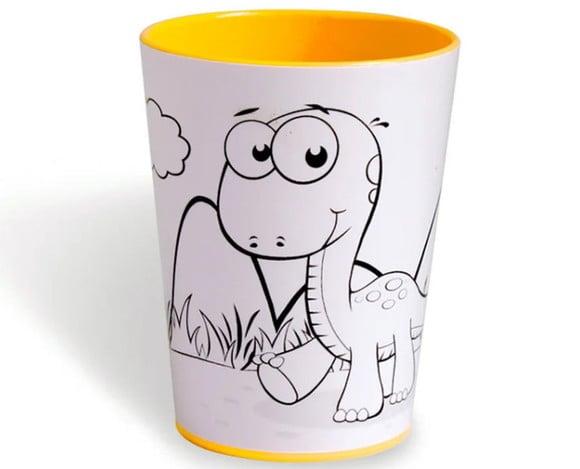 Kit Copo para Colorir Dinossauro + Giz de Cera + Embalagem
