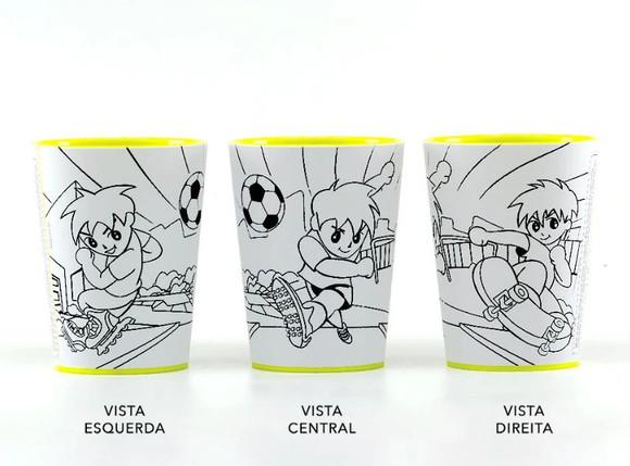 Kit Copo para Colorir Futebol+ Giz de Cera + Saquinho + Fita