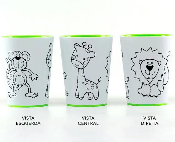 Kit Copo para Colorir Safari+ Giz de Cera + Saquinho + Fita