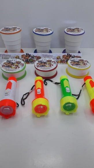Kit Copo Retrátil + Lanterna Patrulha Canina Aquarela