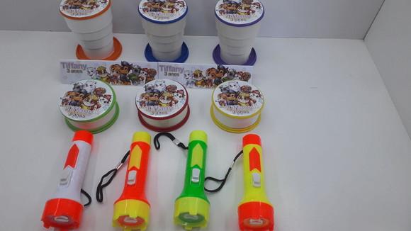 Kit Copo Retrátil + Lanterna Patrulha Canina Aquarela