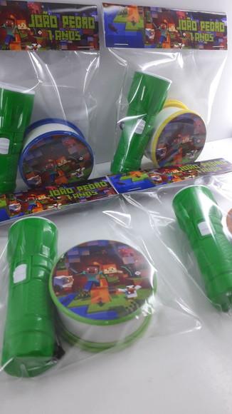 Kit Copo Retrátil + Lanterna Personalizado Minecraft