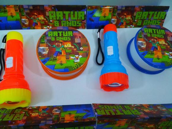 Kit Copo Retrátil + Lanterna Personalizado Minecraft
