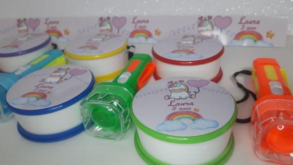 Kit Copo Retrátil + Lanterna Personalizado Unicornio