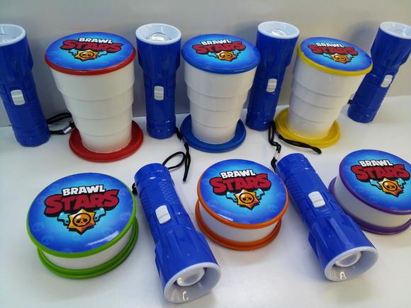 Kit Copo Retrátil + Lanterna Tema Brawl Stars