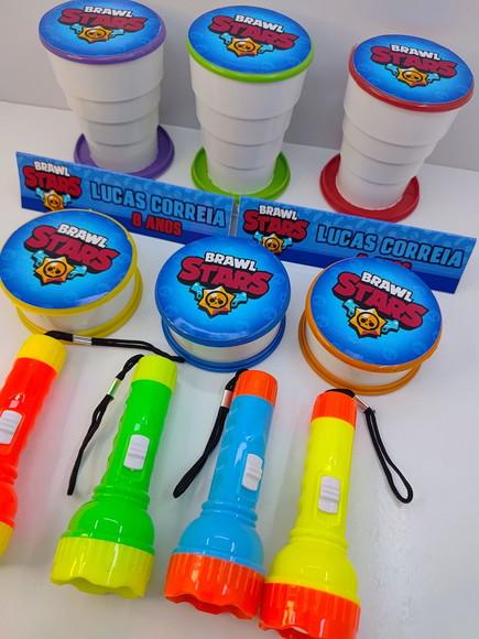 Kit Copo Retrátil + Lanterna Tema Brawl Stars
