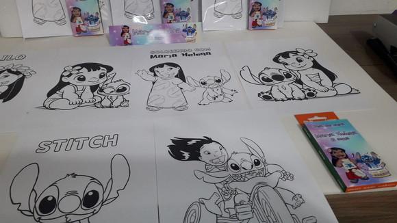 Kit de Desenhos para Colorir com Giz de Cera Lilo e Stitch