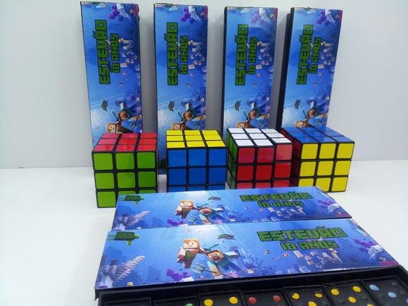 Kit Domino + Cubo Mágico Tema Minecraft