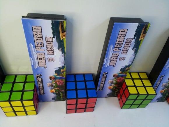 Kit Domino + Cubo Mágico Tema Minecraft