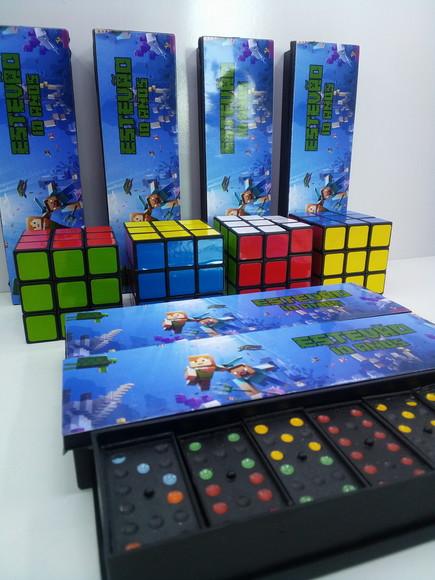 Kit Domino + Cubo Mágico Tema Minecraft