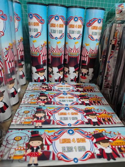 Kit Domino + Pega Vareta Tema Circo Menina e Menino