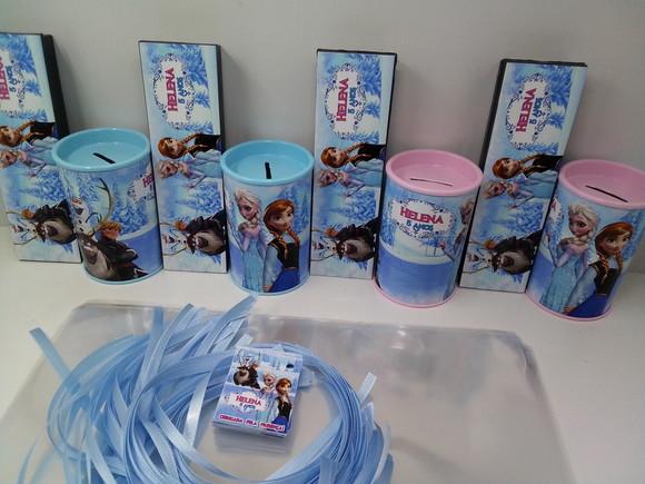 Kit Domino e Cofre de Papelao Personalizados Frozen